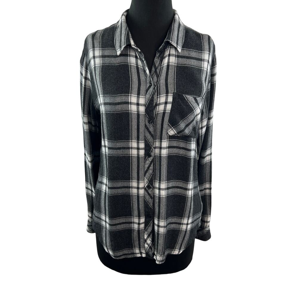 RAILS Hunter Black White Flannel Top Plaid Collar Relaxed Fit Button-Up Medium M
